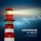 Realistic lighthouse in the night sky background. Vector illustration