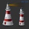 Realistic lighthouse in the night sky background. Vector illustration EPS10. The light effect of a lighthouse isolated