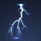 Realistic lightnings. Power energy charge thunder. Thunder light sparks storm flash thunderstorm