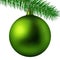 Realistic lime matte Christmas ball or bauble with fir branch isolated on white background. Vector illustration