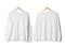 Realistic long sleeve T shirt mockup hanging front and back view isolated on white background with clipping path.