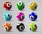 Realistic lottery bingo or keno game balls with numbers. 3d lotto or billiard ball. Lucky gambling sport, casino lottery
