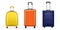 Realistic luggage bags. Modern travel plastic bags different forms and sizes, shockproof bright flight suitcases on