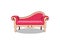 Realistic luxurious pink sofa with carved legs isolated on background. Gilded antique royal couch in victorian style