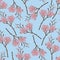 Realistic magnolia flowers seamless pattern template. Cartoon vector illustration in pastel pink