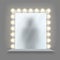 Realistic makeup mirror. Glass in bulbs frame with table. Shadow reflection, equipment for dressing room vector