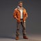 Realistic Male Game Character In Orange Jacket And Jeans