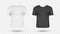 Realistic man t-shirts mockups with front views. Black, white colours t-shirts with short sleeves. Casual clothes