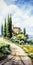 Realistic Manga Style Painting Of A Tuscany Castle