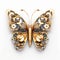 Realistic Mechanical Gold Butterfly With Surrealistic Elements On White Background