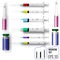 Realistic medical ampoules, jar, syringes and ampoules, jar, syringes with drug solution in a row, 3d vector