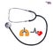 Realistic medical black stethoscope or phonendoscope isolated on white background. High detailed object, diagnostic doctor tool.