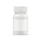 Realistic medication bottle mockup vector. White pills or drugs packing bottle isolated on white background