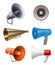 Realistic megaphone. Communication stuff for advertising talking symbols lifeguard loudspeakers noise alarm voice decent