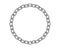 Realistic metal circle frame chain texture. Silver color round chains link isolated on white background. Strong iron chainlet