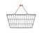 Realistic metal empty supermarket shopping basket side view isolated on white. Basket market cart for sale with handles