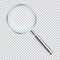 Realistic metallic magnifier on transparent background