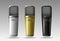 Realistic microphones in three colors. Gray  gold  black. Vector.