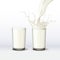 Realistic milk glass. 3D milkshake splash. Organic nutritious drink. Dairy product. Full liquid cream cup. Pouring milky