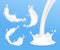 Realistic milk splash flow set - white cream drop in dynamic motion