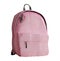 Realistic millennial pink backpack isolated on white, close up, mock-up