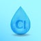 Realistic Mineral drop Cl Chlorum design. Blue nutrition design for beauty, cosmetic, heath advertising. Cl Chlorum