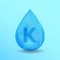 Realistic Mineral drop K Potassium design. Blue nutrition design for beauty, cosmetic, heath advertising. K Potassium