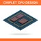Realistic modern chiplet CPU design front view.