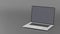 Realistic modern computer laptop 3d 16-Inch isolate on grey background, mock-up device notebook display highly detailed resolution