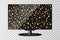 Realistic modern TV monitor isolated. Golden abstract shining falling stars background