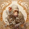 Realistic Monkey In Decorative Frame Floral Surrealism Art Nouveau Wall Art