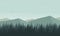 Realistic Mountain views with a panoramic pine trees silhouette. Vector illustration