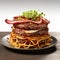Realistic Multi-layered Burger On Spaghetti - Uhd Matte Photo
