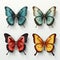 Realistic Neoclassical Butterflies In Vibrant Colors