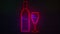 Realistic neon bottle and glass for decoration and covering on the wall background.