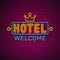 Realistic Neon Hotel Inscription. Glowing Font. Vector