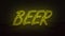 Realistic neon written beer for decoration and covering on the wall background.