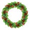 Realistic New Year green coniferous garland / wreath. Natural festive decor. Isolated without shadow