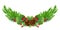 Realistic New Year green coniferous garland / wreath. Natural festive decor. Isolated without shadow