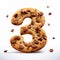 Realistic Number 3 Chocolate Chip Cookies On White Background