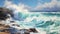 Realistic Ocean Waves Crashing On Rocks: Zohar Flax Inspired Painting