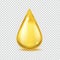 Realistic oil drop. Gold vector honey or petroleum droplet, icon of essential aroma or olive oils, vector illustration