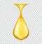 Realistic oil drop. Gold vector honey or petroleum droplet, icon of yellow essential aroma or olive oils, falling golden