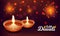 Realistic oil lamps illuminated on bokeh background for Shubh (Happy) Diwali greeting card design.