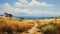 Realistic Oil Painting Of Antique Greek Island With Wheat Fields And Ocean