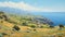 Realistic Oil Painting Of A Greek Island Canyon With Wheat Fields