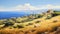 Realistic Oil Painting: Greek Island With Farming Village And Ocean