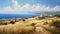 Realistic Oil Painting Of Greek Island Farming Village And Ocean