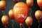 Realistic Orange ballons with inscription Halloween Sale Three percent for discount on black background. Colorful