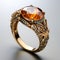 Realistic Orange Diamond Ring In Gold With Ornate Designs